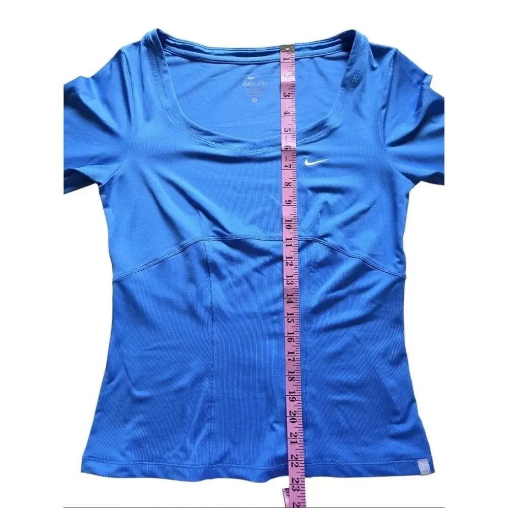 Nike Dri-FIT Blue 3/4 Sleeve Athletic Running Workout Top Quick Dry Athleisure L